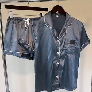 Women’s Dusty Blue Satin PJ set